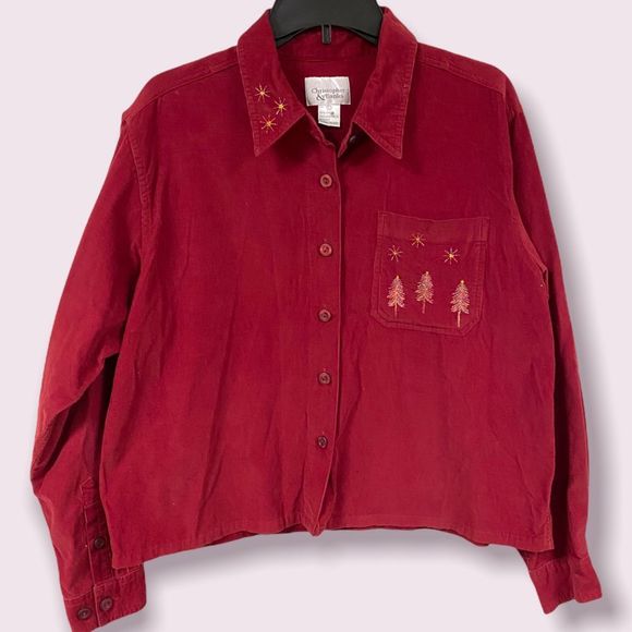 Vintage Jackets & Blazers - Vintage Red Christmas Corduroy Shirt Christopher and Banks Size Large